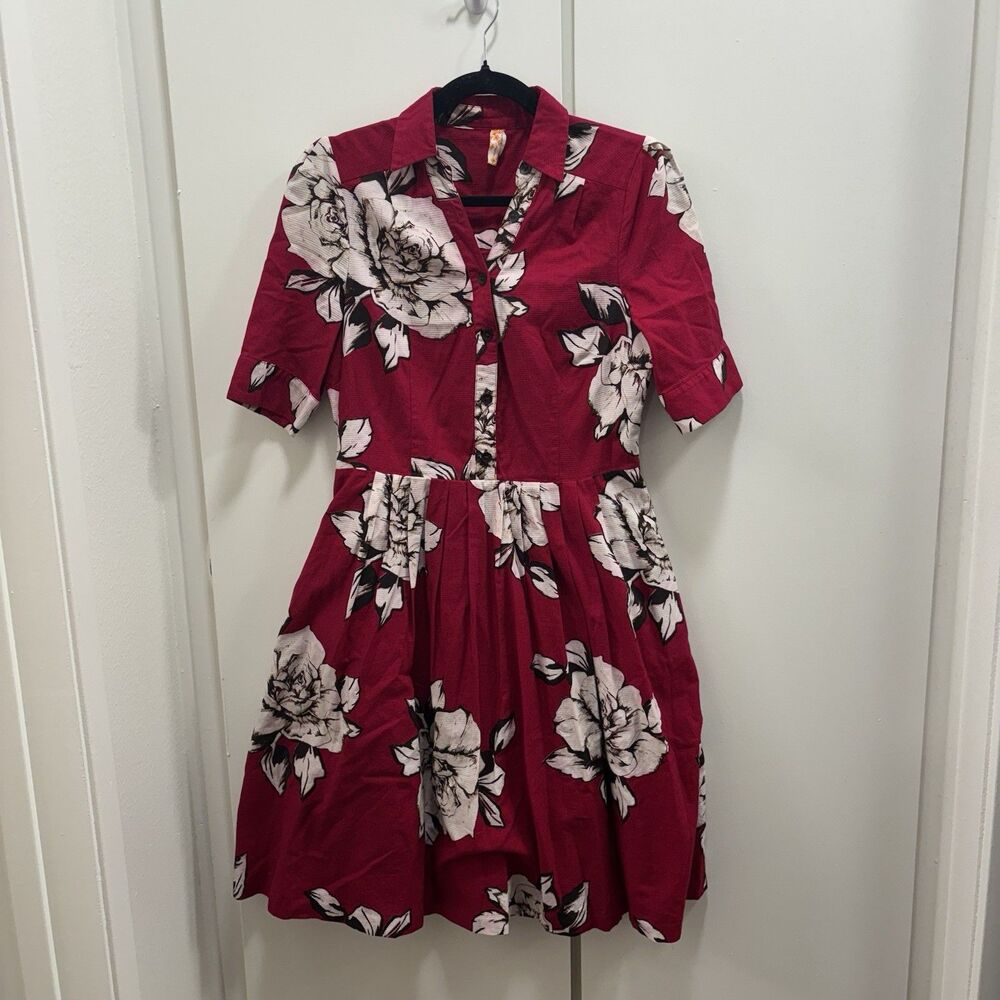 Anthropologie Maeve Sz 6 Dagmar Floral Red White Retro Dress Romantic